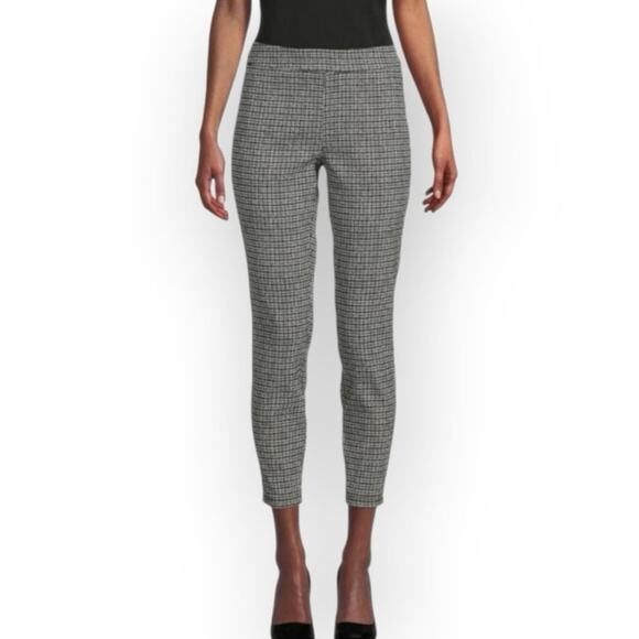 NWT Nanette Lepore Checked Crop Pants Womens S Black White High Rise Preppy Work - Picture 1 of 8